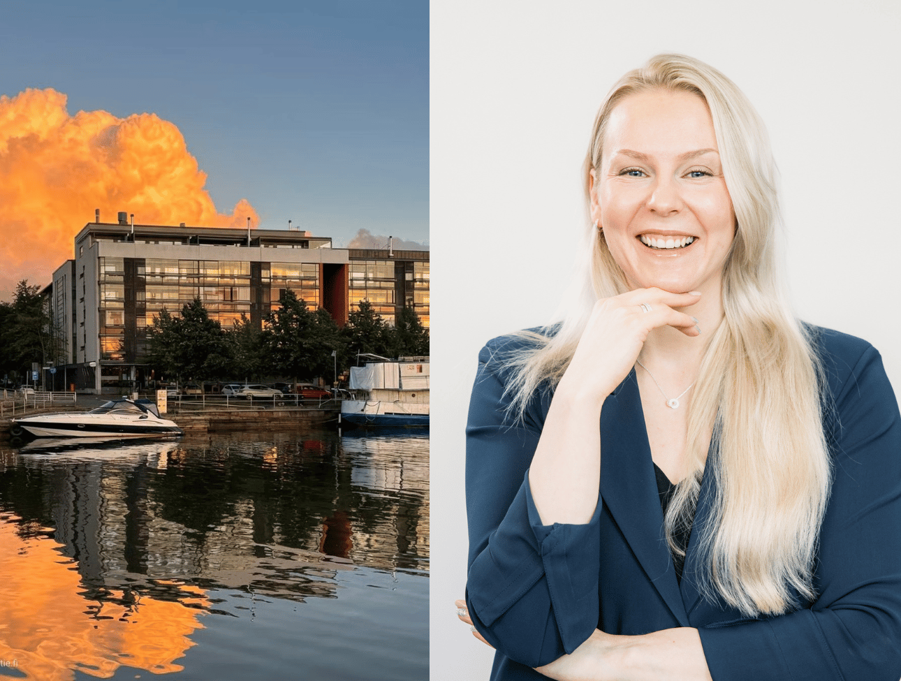 Myytävä asunto Helsingissä meren äärellä ja kasvokuva välittäjästä Ira von Zanseninsta.